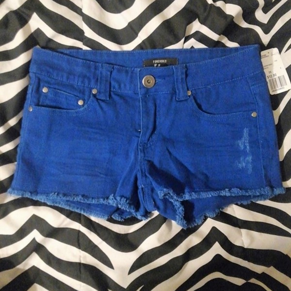 Forever 21 Royal Blue Denim Distressed Shorts